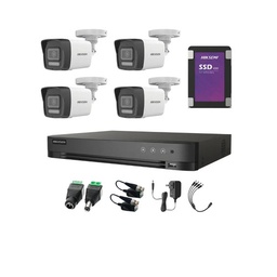 Kit Videovigilancia Hikvision 4 Cámaras Bala Dual Light ColorVu Metalica audio 2CE16K0T 5MP + SSD 1TB + baluns + Accesorios-Kit Cctv 7204HUHI-MED-SC (DVR 7204HUHI-M1/S Circuito Cerrado)