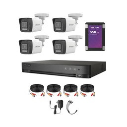 Kit Videovigilancia Hikvision 4 Cámaras Bala Dual Light ColorVu Metalica audio 2CE16K0T 5MP + SSD 1TB + cables + Accesorios-Kit Cctv 7204HUHI-MED-CC (DVR 7204HUHI-M1/S circuito cerrado)