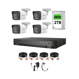 Kit Videovigilancia Hikvision 4 Cámaras Bala Dual Light ColorVu Metalica audio 2CE16K0T 5MP + HDD 2TB + cables + Accesorios-Kit Cctv 7204HUHI-HIGH-CC (DVR 7204HUHI-M1/S circuito cerrado)