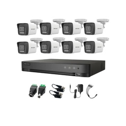 Kit Videovigilancia Hikvision 8 Cámaras Bala Dual Light ColorVu Metalica audio 2CE16K0T 5MP + baluns + Accesorios-Kit Cctv 7204HUHI-ZERO-SC (DVR 7208HQHI-M1/XT)