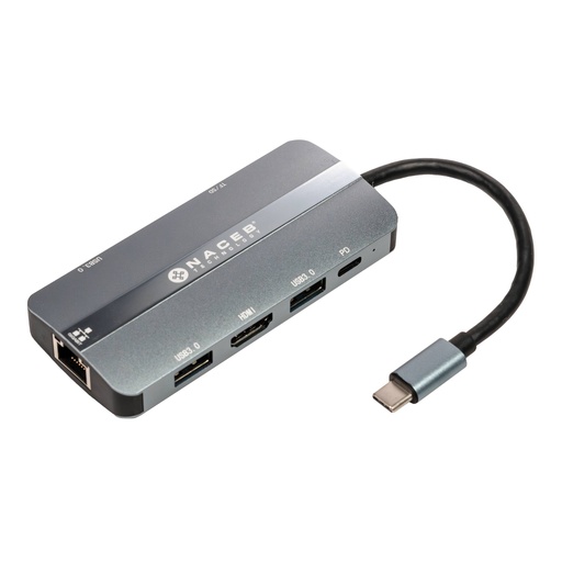 NACEB ADAPTADOR USB-C 8 EN 1 RJ45+HDMI+3*USB3.0+PD100W+SD/TF NA-0129