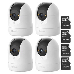 Kit Cronos 4 Cámaras de Seguridad Ezviz CS-C6N-G1-8MP WiFi + MicroSD 64GB | Cámara IP Interior 8MP 4K, Visión 360°, Seguimiento Inteligente, Audio Bidireccional, Visión Nocturna, Detección de Movimiento