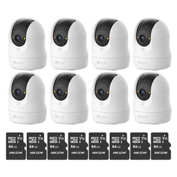 Kit Cronos 8 Cámaras de Seguridad Ezviz CS-C6N-G1-8MP WiFi + MicroSD 64GB | Cámara IP Interior 8MP 4K, Visión 360°, Seguimiento Inteligente, Audio Bidireccional, Visión Nocturna, Detección de Movimiento