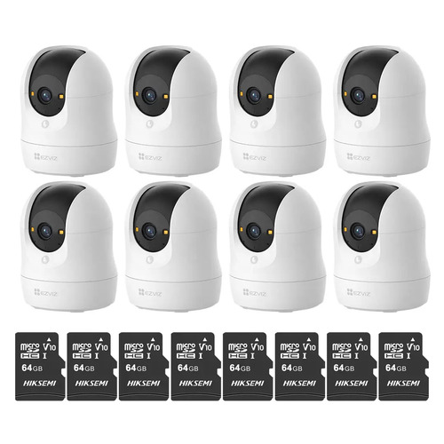 Kit Cronos 8 Cámaras de Seguridad Ezviz CS-C6N-G1-8MP WiFi + MicroSD 64GB | Cámara IP Interior 8MP 4K, Visión 360°, Seguimiento Inteligente, Audio Bidireccional, Visión Nocturna, Detección de Movimiento