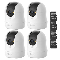 Kit Cronos 4 Cámaras de Seguridad Ezviz CS-C6N-G1-8MP WiFi + MicroSD 128GB | Cámara IP Interior 8MP 4K, Visión 360°, Seguimiento Inteligente, Audio Bidireccional, Visión Nocturna, Detección de Movimiento