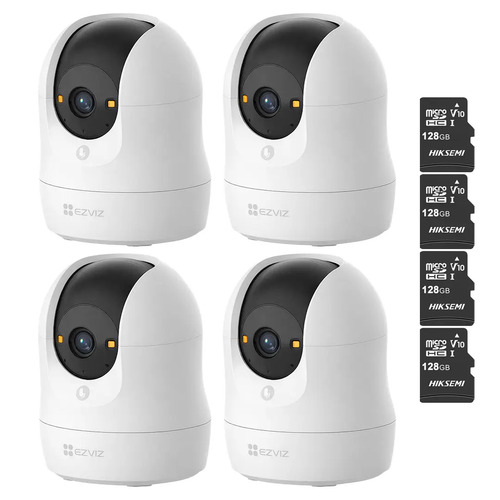 Kit Cronos 4 Cámaras de Seguridad Ezviz CS-C6N-G1-8MP WiFi + MicroSD 128GB | Cámara IP Interior 8MP 4K, Visión 360°, Seguimiento Inteligente, Audio Bidireccional, Visión Nocturna, Detección de Movimiento