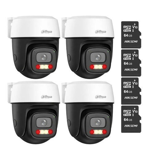 Kit Cronos 4 Cámaras Dahua IP DH-P3I-PV 3MP WiFi Exterior + MicroSD 64GB | Visión Nocturna a Color 30m Detección Humana y Vehicular Audio Bidireccional Alarma Luz y Sonido IP66 – CCTV