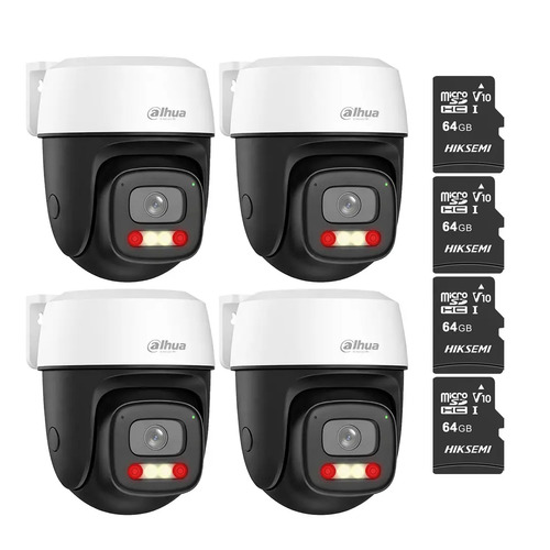 Kit Cronos 4 Cámaras Dahua IP DH-P5I-PV 5MP WiFi Exterior + MicroSD 64GB | Visión Nocturna a Color 30m Detección Humana y Vehicular Audio Bidireccional Alarma Luz y Sonido IP66 – CCTV