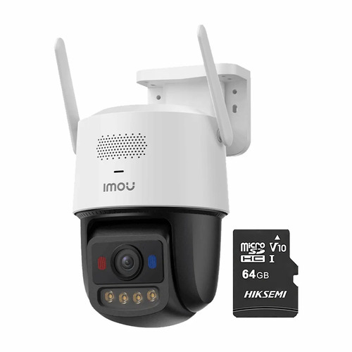 Kit Cronos 1 Cámara de Seguridad Imou IPC-U7LN-6V0NE Titan Pro 6MP + Almacenamiento MicroSD 64GB - Visión Nocturna Color 30Mts WiFi Doble Banda Audio Bidireccional Detección Humana y Vehículos / Alarma Luces Rojas y Azul Sirena 125dB – Circuito Cerrado