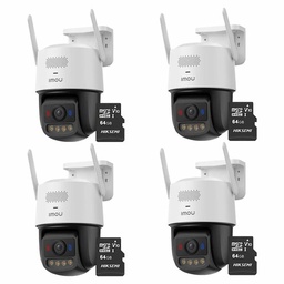 Kit Cronos 4 Cámaras de Seguridad Imou IPC-U7LN-6V0NE Titan Pro 6MP + Almacenamiento MicroSD 64GB - Visión Nocturna Color 30Mts WiFi Doble Banda Audio Bidireccional Detección Humana y Vehículos / Alarma Luces Rojas y Azul Sirena 125dB – Circuito Cerrado
