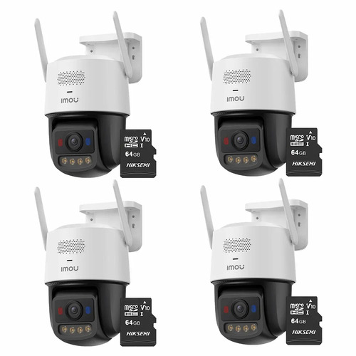 Kit Cronos 4 Cámaras de Seguridad Imou IPC-U7LN-6V0NE Titan Pro 6MP + Almacenamiento MicroSD 64GB - Visión Nocturna Color 30Mts WiFi Doble Banda Audio Bidireccional Detección Humana y Vehículos / Alarma Luces Rojas y Azul Sirena 125dB – Circuito Cerrado