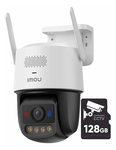 Kit Cronos 1 Cámara de Seguridad Imou IPC-U7LN-6V0NE Titan Pro 6MP + Almacenamiento MicroSD 128GB - Visión Nocturna Color 30Mts WiFi Doble Banda Audio Bidireccional Detección Humana y Vehículos / Alarma Luces Rojas y Azul Sirena 125dB – Circuito Cerrado