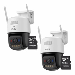 Kit Cronos 2 Cámaras de Seguridad Imou IPC-U7LN-6V0NE Titan Pro 6MP + Almacenamiento MicroSD 128GB - Visión Nocturna Color 30Mts WiFi Doble Banda Audio Bidireccional Detección Humana y Vehículos / Alarma Luces Rojas y Azul Sirena 125dB – Circuito Cerrado