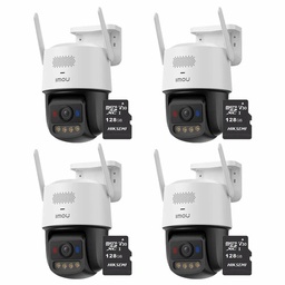 Kit Cronos 4 Cámaras de Seguridad Imou IPC-U7LN-6V0NE Titan Pro 6MP + Almacenamiento MicroSD 128GB - Visión Nocturna Color 30Mts WiFi Doble Banda Audio Bidireccional Detección Humana y Vehículos / Alarma Luces Rojas y Azul Sirena 125dB – Circuito Cerrado