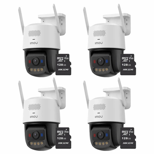 Kit Cronos 4 Cámaras de Seguridad Imou IPC-U7LN-6V0NE Titan Pro 6MP + Almacenamiento MicroSD 128GB - Visión Nocturna Color 30Mts WiFi Doble Banda Audio Bidireccional Detección Humana y Vehículos / Alarma Luces Rojas y Azul Sirena 125dB – Circuito Cerrado