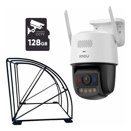 Kit Cronos 1 Cámara de Seguridad Imou IPC-U7LN-6V0NE Titan Pro 6MP + Almacenamiento 128GB + Protección Antivandalica - Visión Nocturna Color 30Mts WiFi Doble Banda Audio Bidireccional Detección Humana y Vehículos / Alarma Luces Rojas y Azul Sirena 125dB – Circuito Cerrado