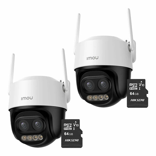 Kit Cronos 2 Cámaras de Seguridad Imou Cruiser Z IPC-S7DN-5M0WEZ 5MP Dual Wifi + Memoria Micro SD 64GB - Visión Nocturna Color 56Mts Zoom12X / Audio Bidireccional y Detección Humana/Vehículos – Circuito Cerrado