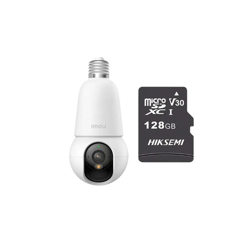 Kit cronos cámara IMOU BulbCam 5 Megapixeles IPC-K6C-5H1WEB Modo privacidad Detección y seguimiento de humanos & Vehículos Audio bidireccional video a color 24/7 + MIcrosd 128Gb + accesorios