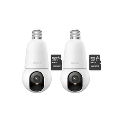 Kit cronos 2 cámaras IMOU BulbCam 5 Megapixeles IPC-K6C-5H1WEB Modo privacidad Detección de humanos & Vehículos Audio bidireccional video a color 24/7 + 2 MIcrosd 64Gb + accesorios