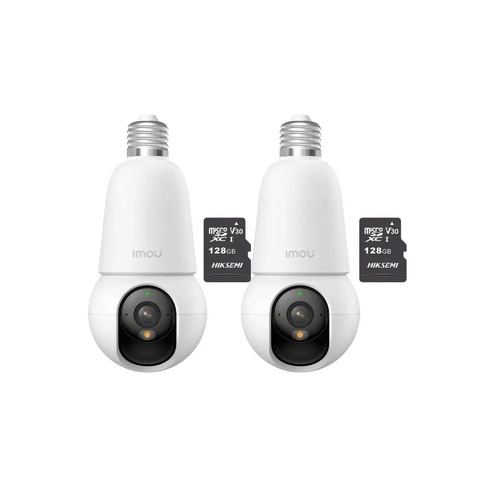 Kit cronos 2 cámaras IMOU BulbCam 5 Megapixeles IPC-K6C-5H1WEB Modo privacidad Detección de humanos & Vehículos Audio bidireccional video a color 24/7 + 2 MIcrosd 128Gb + accesorios