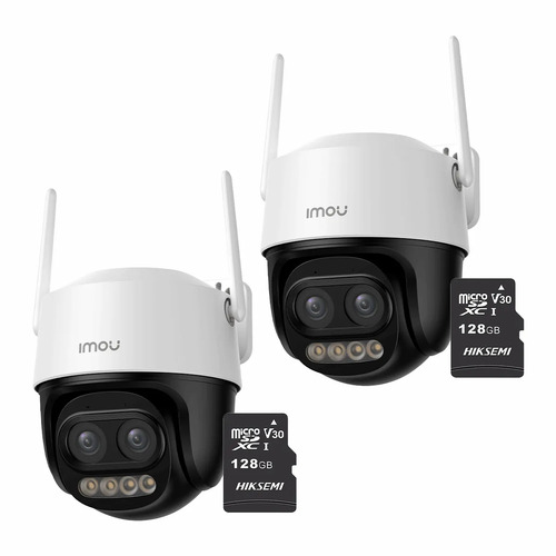 Kit Cronos 2 Cámaras de Seguridad Imou Cruiser Z IPC-S7DN-5M0WEZ 5MP Dual Wifi + Memoria Micro SD 128GB - Visión Nocturna Color 56Mts Zoom12X / Audio Bidireccional y Detección Humana/Vehículos – Circuito Cerrado