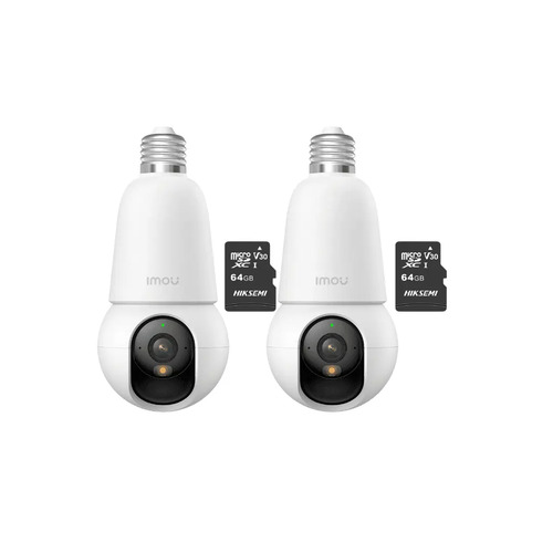 Kit cronos 2 cámaras IMOU BulbCam 3 Megapixeles IPC-K6C-3H1WEB Modo privacidad Detección de humanos & Vehículos Audio bidireccional video a color 24/7 + 2 MIcrosd 64Gb + accesorios