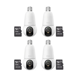Kit cronos 4 cámaras IMOU BulbCam 3 Megapixeles IPC-K6C-3H1WEB Modo privacidad Detección de humanos & Vehículos Audio bidireccional video a color 24/7 + 2 MIcrosd 128Gb + accesorios