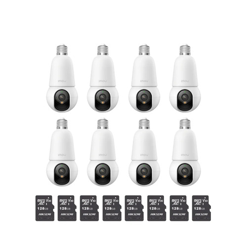 Kit cronos 8 cámaras IMOU BulbCam 3 Megapixeles IPC-K6C-3H1WEB Modo privacidad Detección de humanos & Vehículos Audio bidireccional video a color 24/7 + 2 MIcrosd 128Gb + accesorios