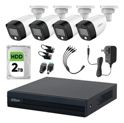 Dahua Kit CCTV Full Color  4 Cámaras 2 Mp con + Disco Duro 2TB Kit de Video Vigilancia con Accesorios Incluidos Cámaras de Seguridad con Detección de Movimiento FULLCOLORKITPLUSSC2TB