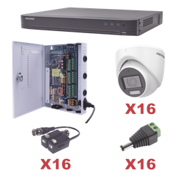 KIT TurboHD 1080p / DVR 16 Canales / 16 C·maras Turret con Audio Integrado (Exterior 2.8 mm) / Transceptores / Conectores / Fuente de Poder Profesional