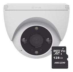 Ezviz Cámara Domo IP 3MP 2K CSH4-PLUS-128 Wi-Fi Sirena y Estrobo Audio de Dos Vías Notificación Push Audios Personalizables Ranura + Memoria MicroSD 128GB Para Uso en Exterior