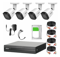 Dahua Kit CCTV de 4 Cámaras 2 Mp Metalicas + Disco Duro 2TB Cámaras de Seguridad con Busqueda Inteligente de Alta Resolución Kit Video Vigilancia DH-KIT4CH-MET2MP-PLUS22TB-CC