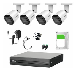 Dahua Kit CCTV de 4 Cámaras 2 Mp Metálicas + Disco Duro 1TB Cámaras de Seguridad con Busqueda Inteligente de Alta Resolución Kit Video Vigilancia DH-KIT4CH-MET2MP-PLUS21TB-SC