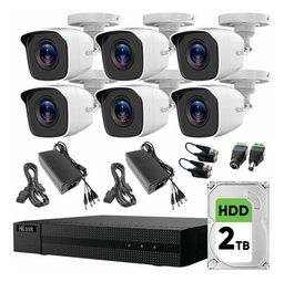Hilook KIT7204BM Kit CCTV Turbo HD de 6 Cámaras Metálicas 720p + Disco Duro 2 TB Kit Video Vigilancia de Alta Resolución con Visión Nocturna