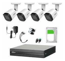 Dahua Kit CCTV de 4 Cámaras 2 Mp Metalicas + Disco Duro 2TB Cámaras de Seguridad con Busqueda Inteligente de Alta Resolución Kit Video Vigilancia DH-KIT4CH-MET2MP-PLUS22TB-SC