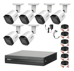 Dahua Kit Video Vigilancia de 6 Cámaras 2 Mp Metalicas + Accesorios Cámaras de Seguridad con Busqueda Inteligente de Alta Resolución