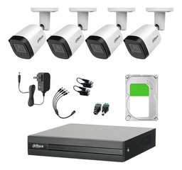 Dahua Kit de Video Vigilancia 4 Cámaras 2 Mp Metalicas Disco Duro de 500 GB + Transceptores Kit CCTV con Busqueda Inteligente de Alta Resolución
