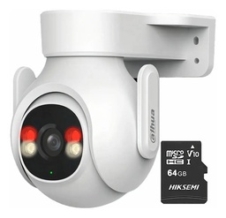 Dahua Cámara IP PT WiFi Resolución de 3MP Detección de humanos y vehículos por AI  + MicroSD 64GB Audio Bidireccional WiFi 6 Protección IP65  Visión 360 Visión Nocturna  Color Blanco DHT0060098