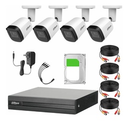 Dahua Kit CCTV de 4 Cámaras 2 Mp Metalicas + Disco Duro 1TB Cámaras de Seguridad con Busqueda Inteligente de Alta Resolución Kit Video Vigilancia DH-KIT4CH-MET2MP-PLUS21TB-CC