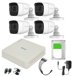 Hilook Kit de Camaras de Seguridad Exterior HLPS-PLUS-SC+3TB Video Vigilancia TurboHD 1080p CCTV 4 Cámaras Bala con Micrófono Integrado + 3TB