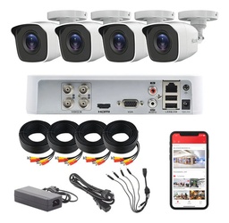 KIT TurboHD 720p / DVR 4 canales / 4 Cámaras Bala de Policarbonato / 4 Cables 18 Mts / 1 Fuente de Poder Profesional 