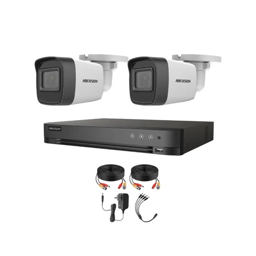 Kit Videovigilancia Hikvision 2 Cámaras Bullet 2ce16h0t Metálicas Con Audio 5mp + cables + Accesorios - Kit Cctv Hik5mpslq-zero-cc (dvr Hkvision 7204huhi-m1 Circuito Cerrado)