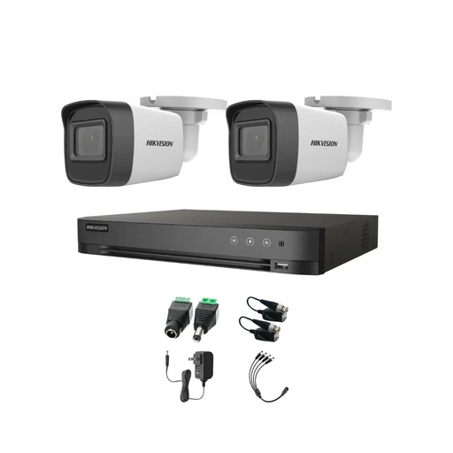 Kit Videovigilancia Hikvision 2 Cámaras Bullet 2ce16h0t Metálicas Con Audio 5mp + Baluns + Accesorios - Kit Cctv Hik5mpslq-zero-sc (dvr Hkvision 7204huhi-m1 Circuito Cerrado)