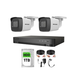 Kit Videovigilancia Hikvision 2 Cámaras Bullet 2ce16h0t Metálicas Con Audio 5mp + Hdd 1 tb + Cables + Accesorios - Kit Cctv Hik5mpslq-med-cc (dvr Hkvision 7204huhi-m1 Circuito Cerrado)