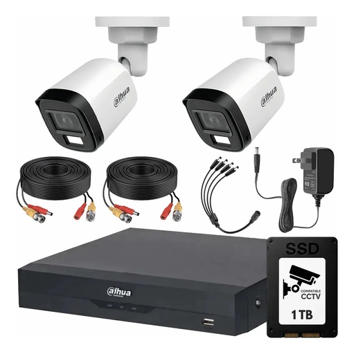 Kit Videovigilancia Cronos 2 Cámaras Dahua Bala HFW1500CMN 5mp con micrófono + SSD 1TB + cables + Accesorios - Kit CCTV HFW1500CMN-MED-CC (DVR XVR5104HS Circuito Cerrado)