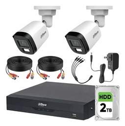 Kit Videovigilancia Cronos 2 Cámaras Dahua Bala HFW1500CMN 5mp con micrófono + HDD 2TB + cables + Accesorios - Kit CCTV HFW1500CMN-HIGH-CC (DVR XVR5104HS Circuito Cerrado)