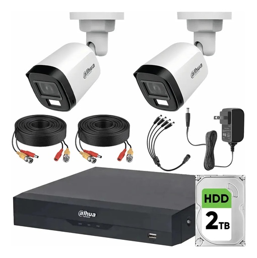 Kit Videovigilancia Cronos 2 Cámaras Dahua Bala HFW1500CMN 5mp con micrófono + HDD 2TB + cables + Accesorios - Kit CCTV HFW1500CMN-HIGH-CC (DVR XVR5104HS Circuito Cerrado)