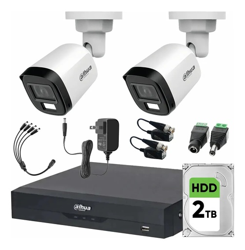 Kit Videovigilancia Cronos 2 Cámaras Dahua Bala HFW1500CMN 5mp con micrófono + HDD 2TB+ Baluns + Accesorios - Kit CCTV HFW1500CMN-HIGH-SC (DVR XVR5104HS Circuito Cerrado)