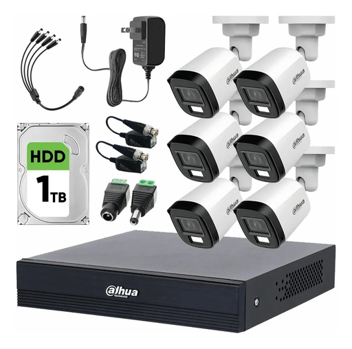 Kit Videovigilancia Cronos 6 Cámaras Dahua Bala HFW1500CMN 5mp con micrófono + HDD 1 TB + baluns + Accesorios - Kit CCTV HFW1500CMN-LOW-SC (DVR XVR5108HS Circuito Cerrado)