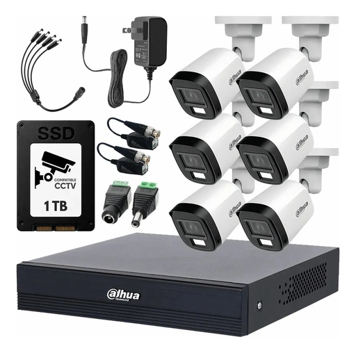 Kit Videovigilancia Cronos 6 Cámaras Dahua Bala HFW1500CMN 5mp con micrófono + SSD 1 TB + baluns + Accesorios - Kit CCTV HFW1500CMN-LOW-SC (DVR XVR5108HS Circuito Cerrado)